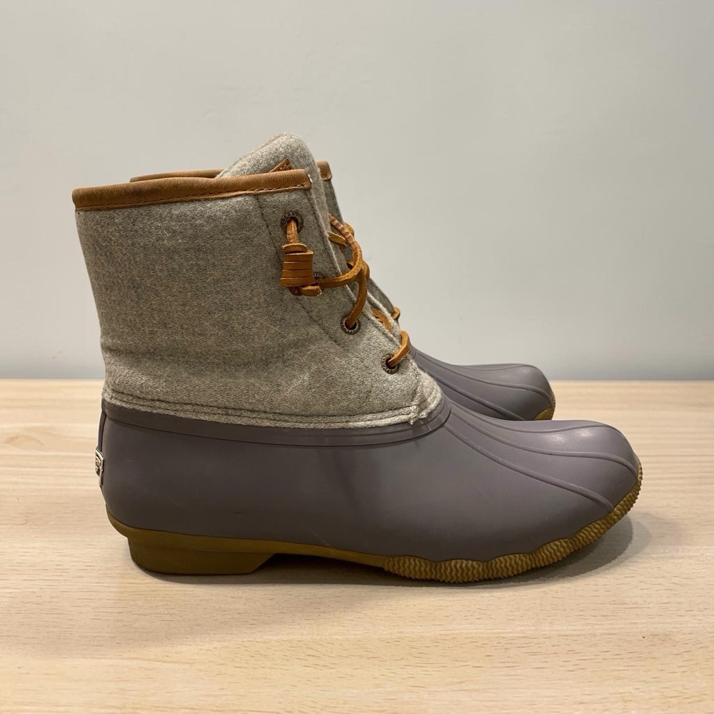 Sperry Saltwater Duck Boots Women Size 9,5 EU 40.5 Gray Side Zip Waterproof